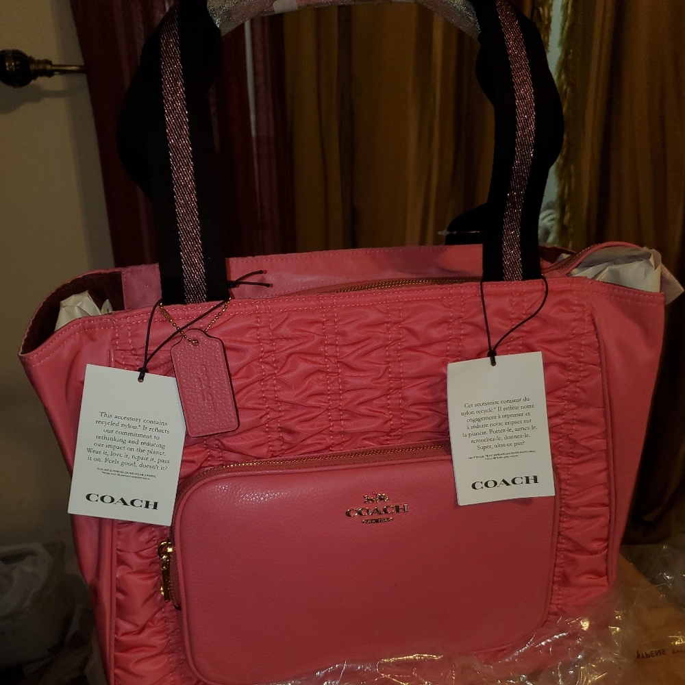 Coach Sustainabke Court Tote Bag with Rushing and Black Straps In Confetti Pink